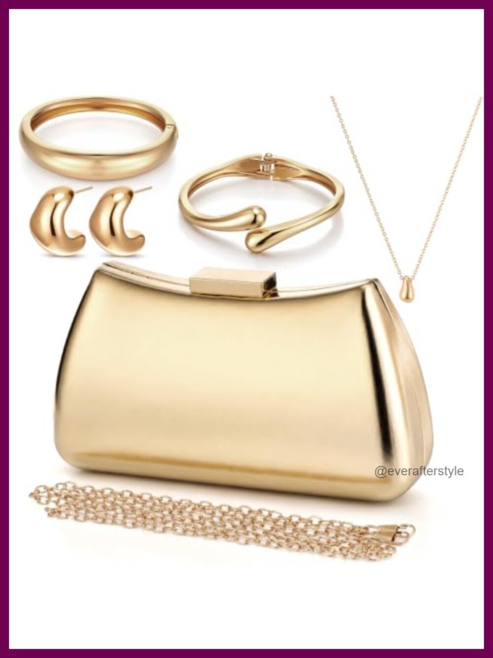 PU Leather Clutch & 14K Gold Plated Jewelry Set – 5 Piece Evening Bag